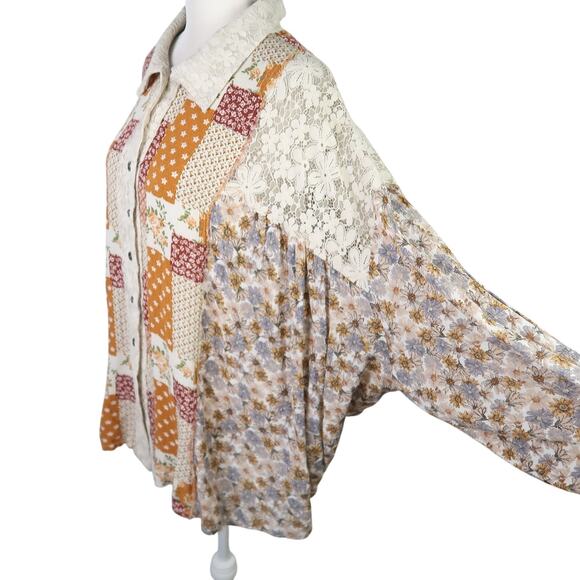 POL Toffee Floral and Lace Patchwork Button Down Shirt M - Picture 4 of 10